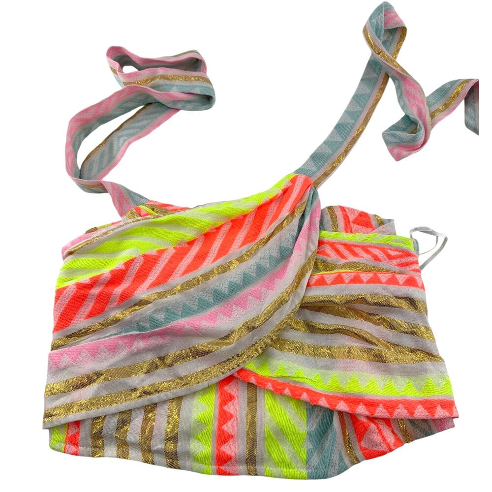 Vici Women's Neon Multi Sun Washed Embroidered Halter Neck Abstract Top Size S - Picture 6 of 8